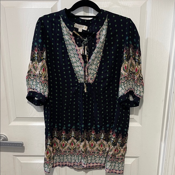 Suzanne Betro Tops - Suzanne Betro Black and Multicolor Boho Blouse